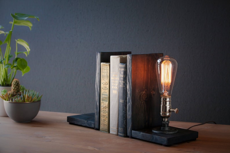 Bookend lamp/Rustic home decor/Industrial lamp/Steampunk light/Unique lamp/Housewarming/Gift for Men & Book lover/Desk accessories image 5