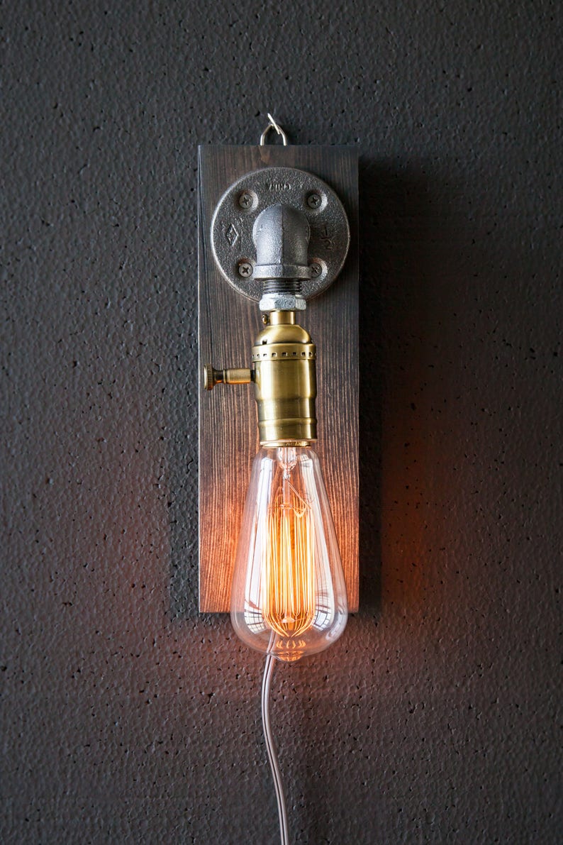 The Walter Edison Wall sconce-Plug in Sconce-Tablelamp-Steampunk lamp-Rustic home decor-Gift for men-Farmhouse decor-Bedside lamp image 8