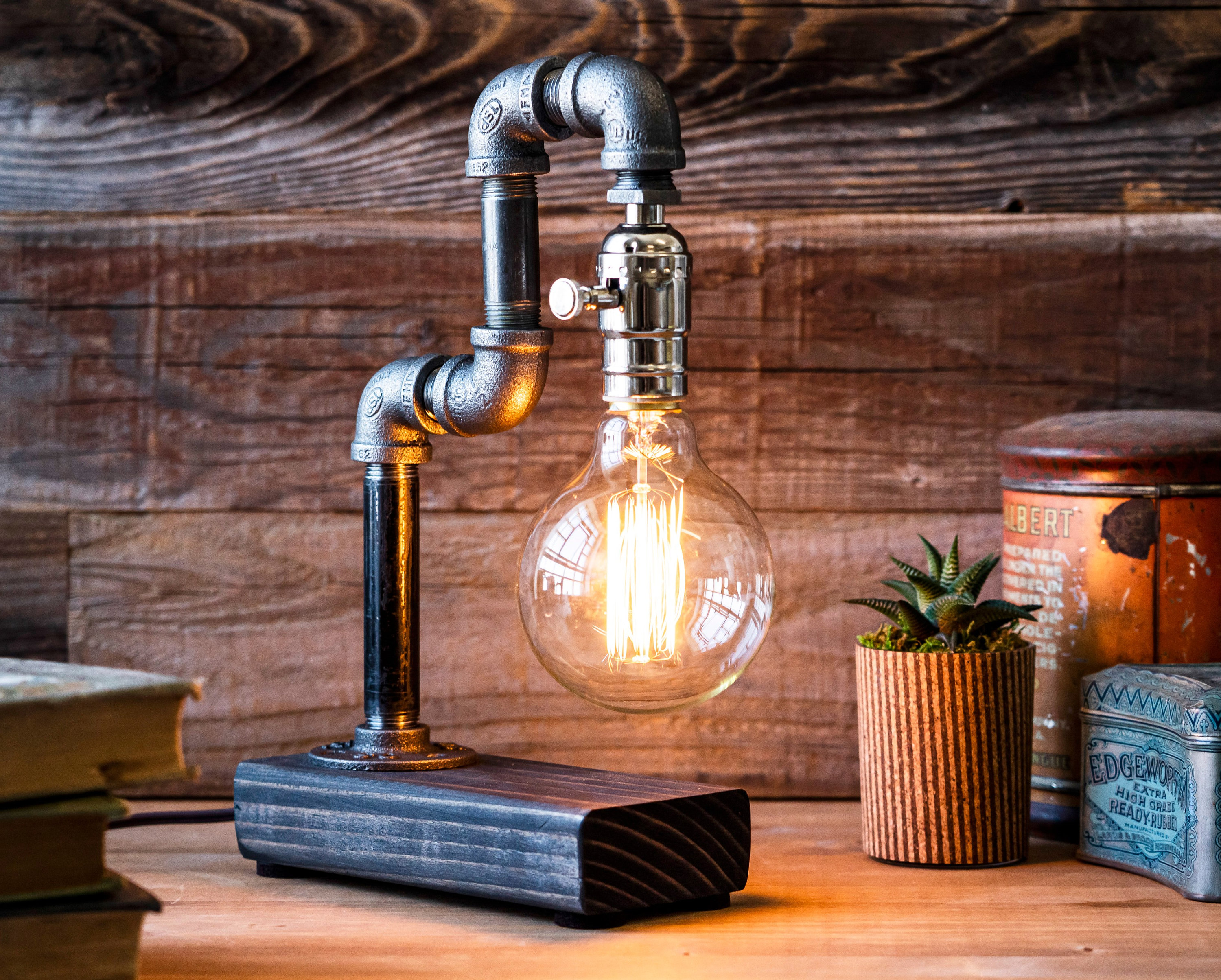 Globe Table Lamp-desk Lamp-edison Steampunk Lamp-rustic Home - Etsy