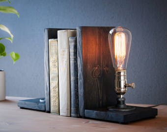 Bookend lamp/Rustic home decor/Industrial lamp/Steampunk light/Unique lamp/Housewarming/Gift for Men & Book lover/Desk accessories