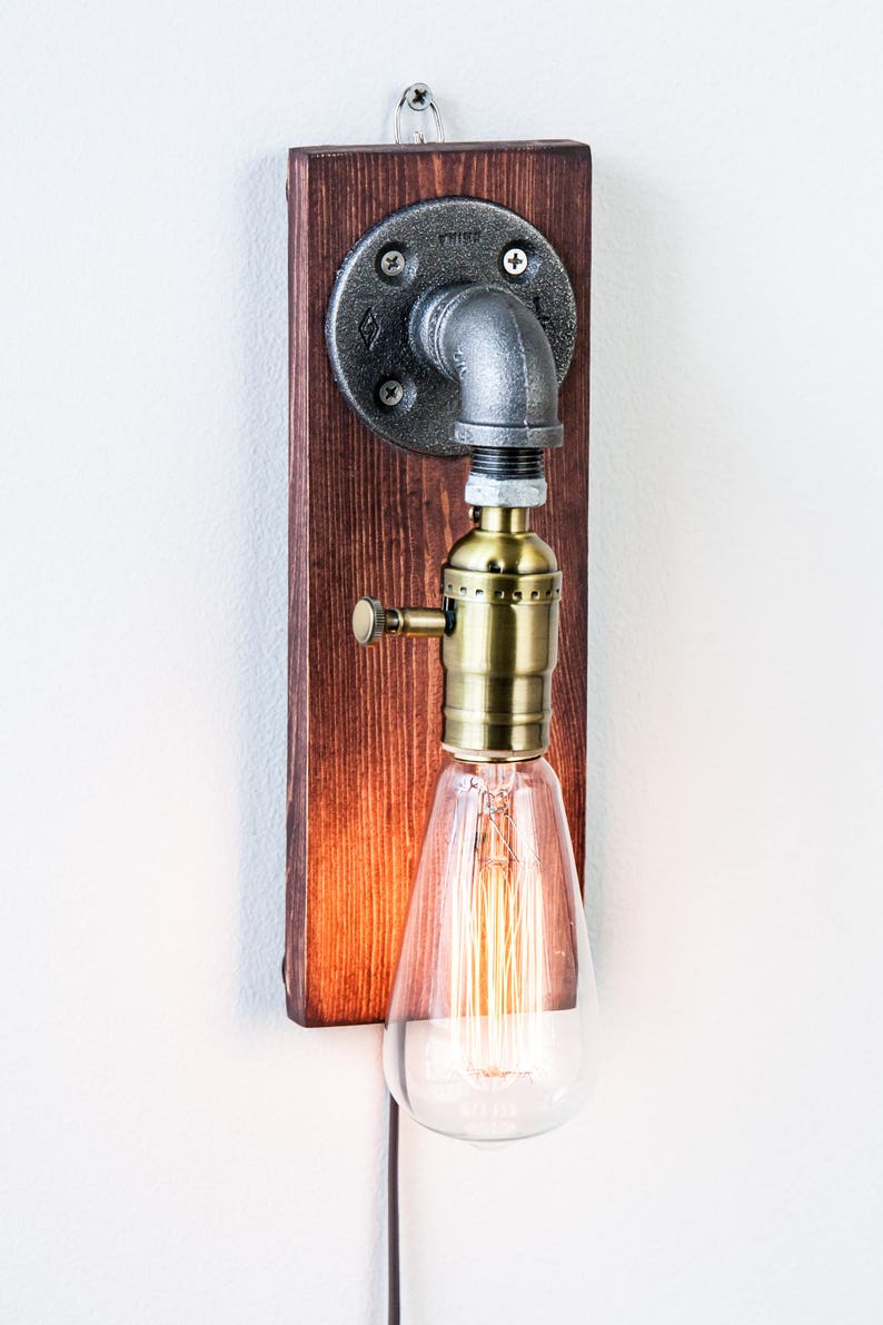 The Walter Edison Wall sconce-Plug in Sconce-Tablelamp-Steampunk lamp-Rustic home decor-Gift for men-Farmhouse decor-Bedside lamp image 7