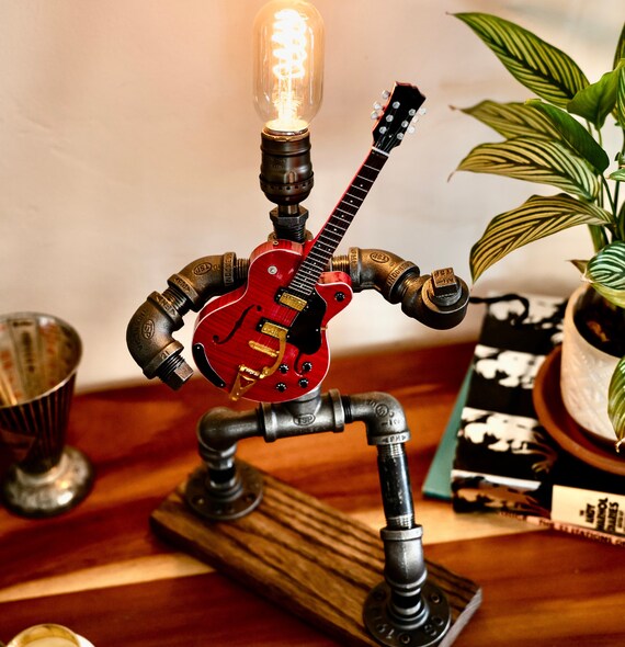 Steampunk Guitar Musician Robot Rockstartable Lamp Industrial Home