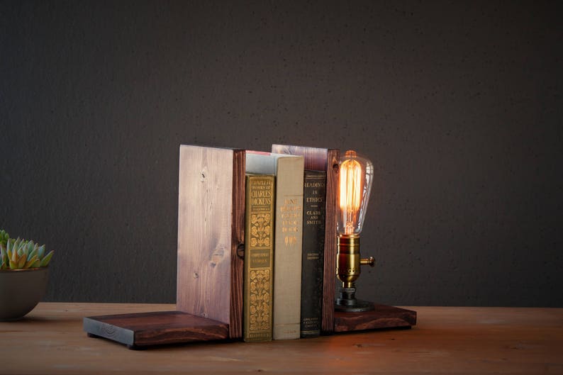 Bookend lamp/Rustic home decor/Industrial lamp/Steampunk light/Unique lamp/Housewarming/Gift for Men & Book lover/Desk accessories image 8