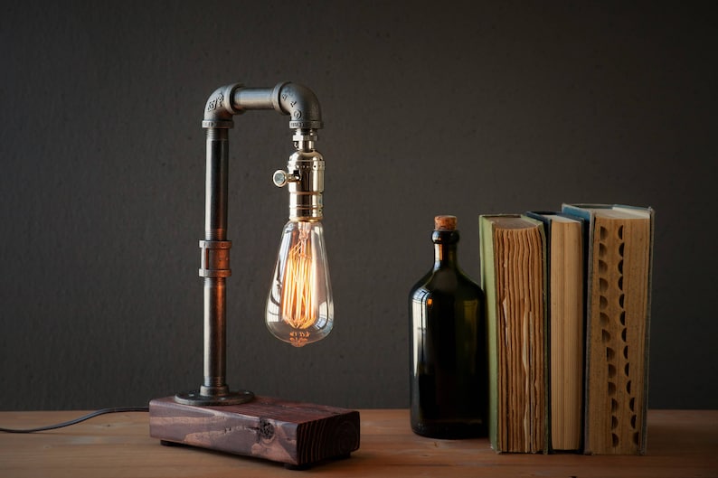 Table lamp-Desk lamp-Edison Steampunk lamp-Rustic home decor-Gift for men-Farmhouse decor-Home decor-Desk accessories-Industrial lighting image 5