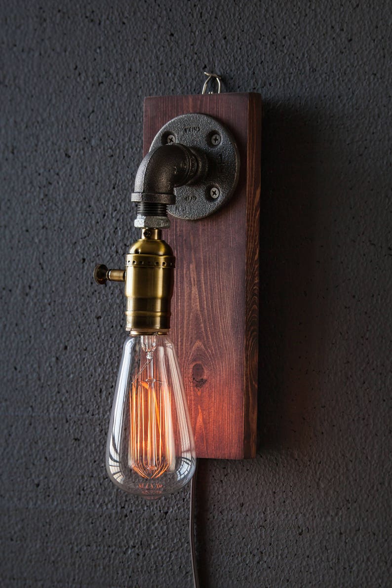 The Walter Edison Wall sconce-Plug in Sconce-Tablelamp-Steampunk lamp-Rustic home decor-Gift for men-Farmhouse decor-Bedside lamp image 9