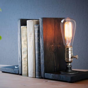 Bookend lamp/Rustic home decor/Industrial lamp/Steampunk light/Unique lamp/Housewarming/Gift for Men & Book lover/Desk accessories image 6