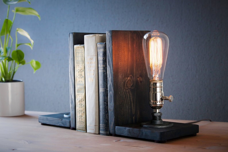 Bookend lamp/Rustic home decor/Industrial lamp/Steampunk light/Unique lamp/Housewarming/Gift for Men & Book lover/Desk accessories image 6