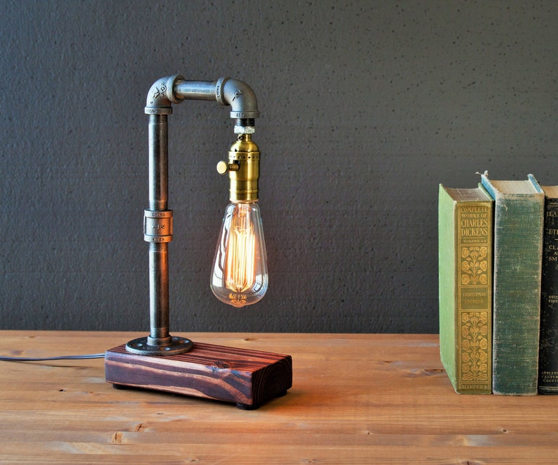 Table lamp-Desk lamp-Edison Steampunk lamp-Rustic home decor-Gift for men-Farmhouse decor-Home decor-Desk accessories-Industrial lighting image 2