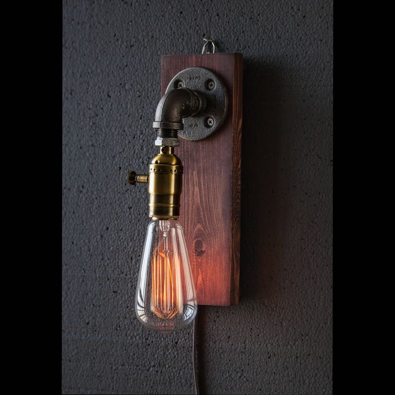 The Walter Edison Wall sconce-Plug in Sconce-Tablelamp-Steampunk lamp-Rustic home decor-Gift for men-Farmhouse decor-Bedside lamp image 9