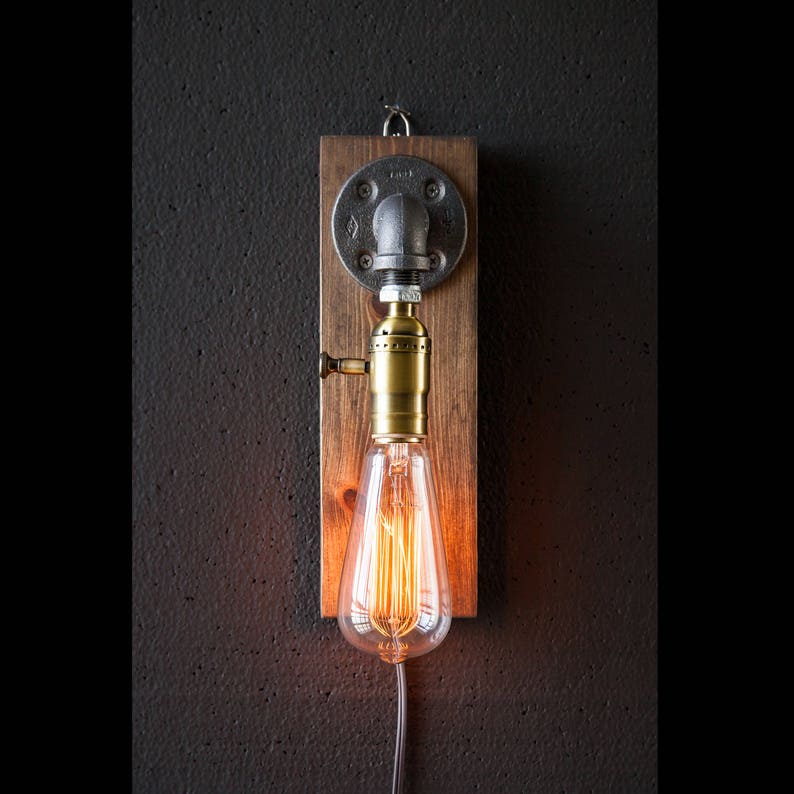 The Walter Edison Wall sconce-Plug in Sconce-Tablelamp-Steampunk lamp-Rustic home decor-Gift for men-Farmhouse decor-Bedside lamp image 5