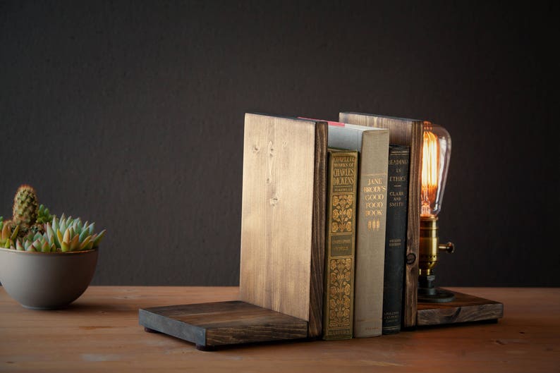 Bookend lamp/Rustic home decor/Industrial lamp/Steampunk light/Unique lamp/Housewarming/Gift for Men & Book lover/Desk accessories image 9