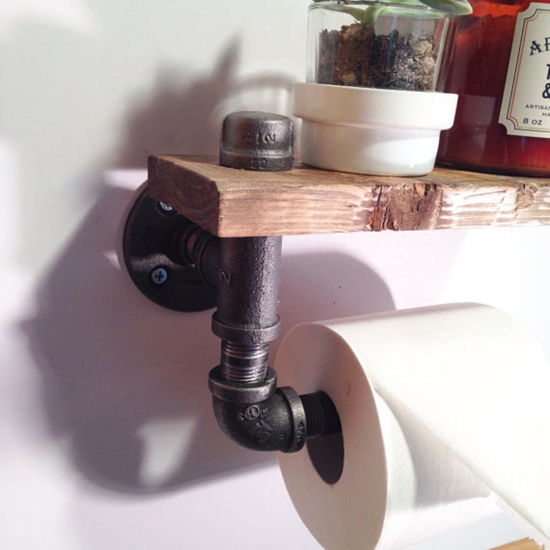 Industrial Bathroom toilet paper holder Rustic home decor Steampunk bathroom holder-Unique Bathroom shelf-Pipe bathroom holder-Farmhouse image 2