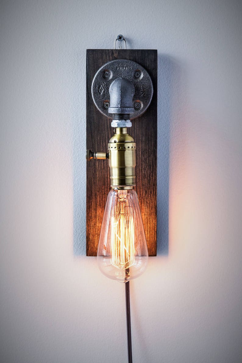 The Walter Edison Wall sconce-Plug in Sconce-Tablelamp-Steampunk lamp-Rustic home decor-Gift for men-Farmhouse decor-Bedside lamp image 6