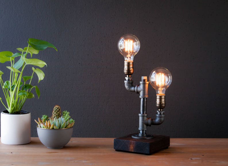 Industrial Table lamp-Desk lamp-Edison Steampunk lamp-Rustic home decor-Gift for men-Farmhouse decor-Home decor-Industrial lighting image 4