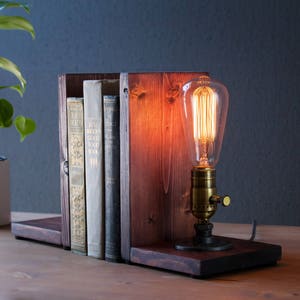 Bookend lamp/Rustic home decor/Industrial lamp/Steampunk light/Unique lamp/Housewarming/Gift for Men & Book lover/Desk accessories image 7