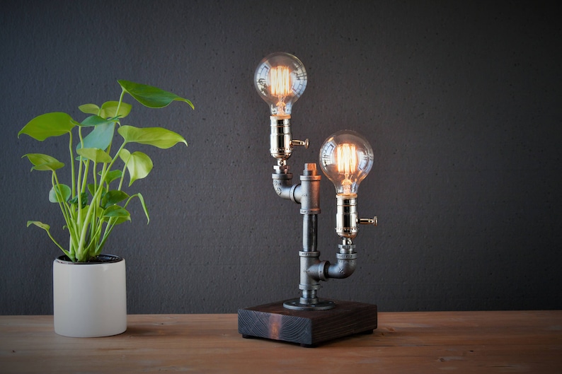 Industrial Table lamp-Desk lamp-Edison Steampunk lamp-Rustic home decor-Gift for men-Farmhouse decor-Home decor-Industrial lighting image 7