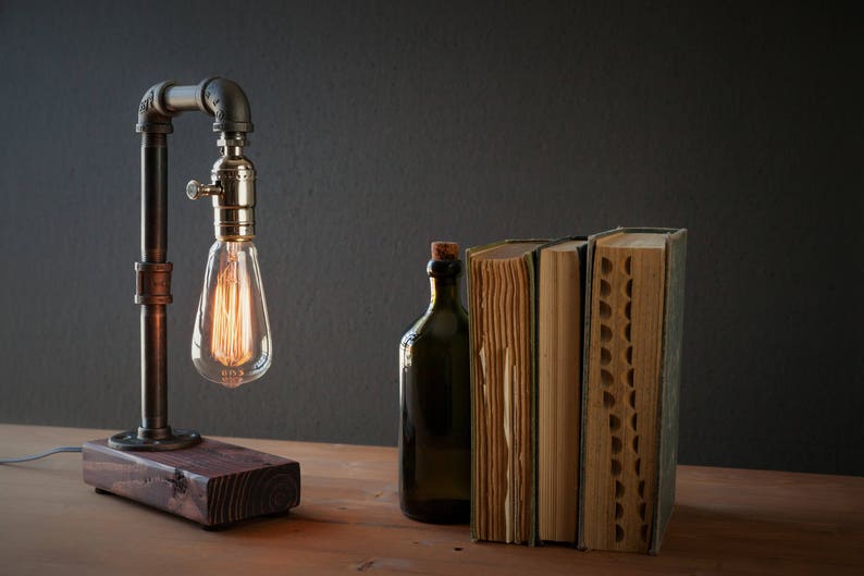 Table lamp-Desk lamp-Edison Steampunk lamp-Rustic home decor-Gift for men-Farmhouse decor-Home decor-Desk accessories-Industrial lighting image 6