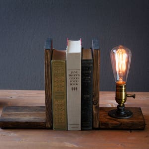 Bookend lamp/Rustic home decor/Industrial lamp/Steampunk light/Unique lamp/Housewarming/Gift for Men & Book lover/Desk accessories image 10