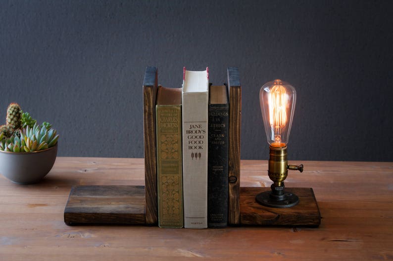 Bookend lamp/Rustic home decor/Industrial lamp/Steampunk light/Unique lamp/Housewarming/Gift for Men & Book lover/Desk accessories image 10