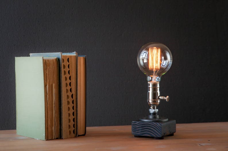 Henry Unique Wood Table lamp-Desk lamp-Edison Steampunk-Rustic home decor-Farmhouse decor-Home decor-Desk accessories-Industrial lighting image 7