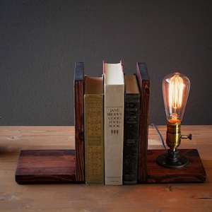 Bookend lamp/Rustic home decor/Industrial lamp/Steampunk light/Unique lamp/Housewarming/Gift for Men & Book lover/Desk accessories image 7