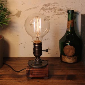 Henry Unique Wood Table lamp-Desk lamp-Edison Steampunk-Rustic home decor-Farmhouse decor-Home decor-Desk accessories-Industrial lighting image 8