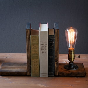 Bookend lamp/Rustic home decor/Industrial lamp/Steampunk light/Unique lamp/Housewarming/Gift for Men & Book lover/Desk accessories image 4