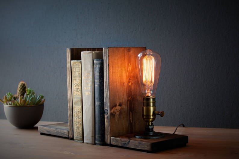 Bookend lamp/Rustic home decor/Industrial lamp/Steampunk light/Unique lamp/Housewarming/Gift for Men & Book lover/Desk accessories image 4