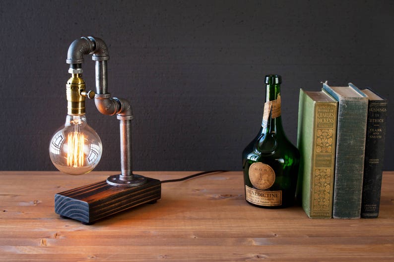 Globe Table lamp-Desk lamp-Edison Steampunk lamp-Rustic home decor-Gift for men-Farmhouse decor-Desk accessories-Industrial lighting image 1