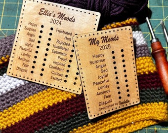 Mood Feelings Chart | Customizable Leather Blanket Tag | Sew On | Color Chart | Knitting | Crochet | Quilting | Label