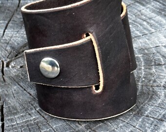 Oblique Black Leather Bracelet | Wrist Cuff | Minimalist | Modern | Gift | Bracer | Punk