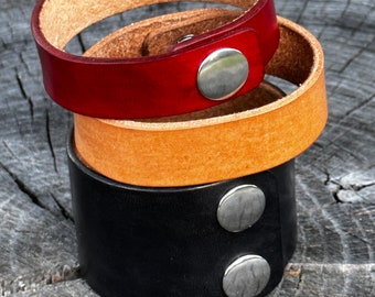 Custom Leather Cuff | Bracelet | Snap Closure | Minimalist | Modern | Gift | Bracer | Punk | .75" Wide