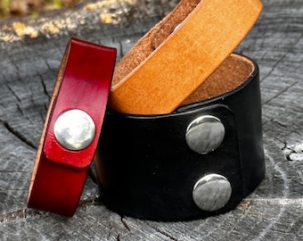 Custom Leather Cuff | Wide Bracelet | Snap Closure | Minimalist | Modern | Gift | Bracer | Punk | 1.75" Wide