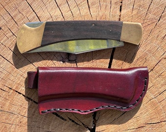 Leather Belt Sheath | Buck 110 Knife | Brown with Black Stitching | EDC | Bushcraft | Hunting Fishing Camping Hiking | Folding Pocket