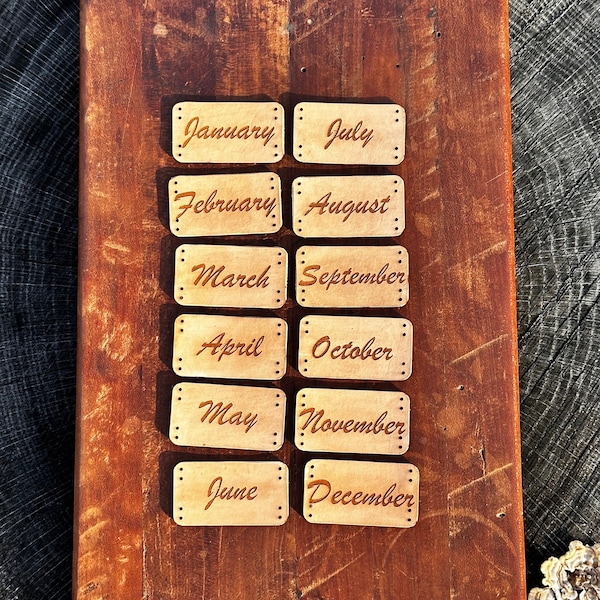 Temperature Blanket Month Tags | Leather | 12ea | Stitch on | Crochet | Knit | Label | Yarn Chart | Hobby