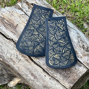 Bicycle Mud Guard Flaps (x2) | Leather | Black & Gold | Hand Painted | Unique | Cyclist Commuter Gift | Fender | Bike Packing |