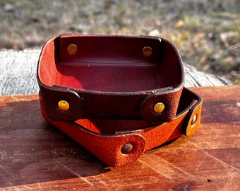 Leather Tray | EDC | Valet | Custom | Gift | Mens | Groomsman | For Keys, Wallet, Ring, and USB | Engraved Initials Available