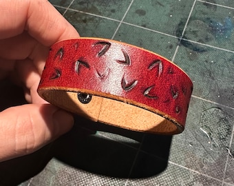 Hand Stamped Red Leather Cuff | Abstract Chevron Bracelet