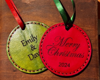Engraved Leather Christmas Ornament | Personalized Holiday Keepsake
