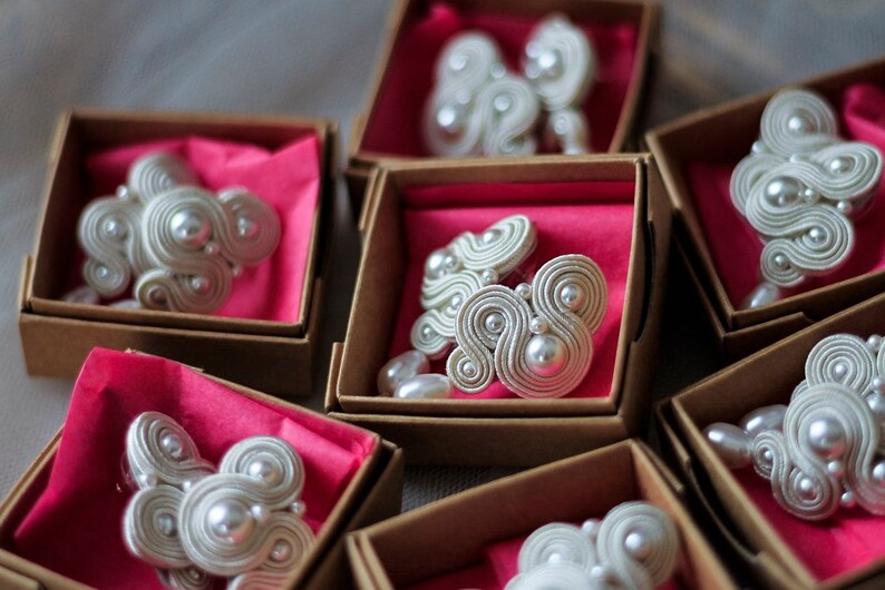 Romantische Braut Soutache Ohrringe, Ellegant Hochzeit Perlen Ohrringe, handgemachte Braut Ohrringe, Elfenbein Bild 5