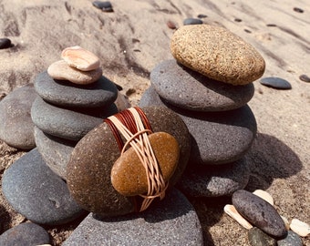 Leather Wrapped Rock, Large, Meditation Rock, Zen Rock, 2 Rocks