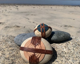 Leather Wrapped Rock, Meditation Rock, ZEN Stone, Medium, “Sunburst”