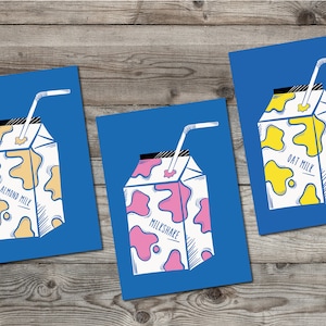 Milkshake | Oat | Almond| Milk Carton | Breakfast Art Print |  Kitsch | Home Kitchen Decor | Colourful | Kitchen art | Quirky print