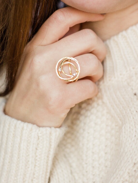 14k Gold Ring With Circles Unique Design Handmade Ring Gold Etsy