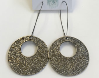 Antique Brass Disc Earrings