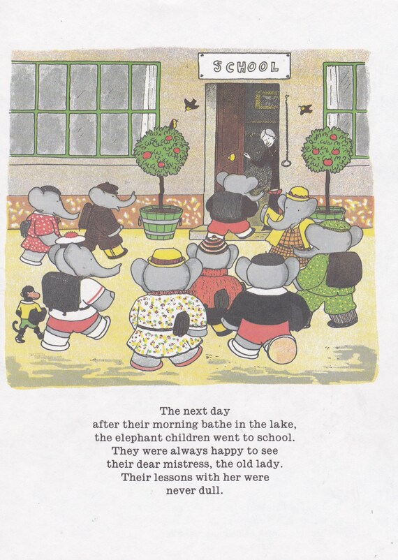 Babar the Elephant. Elephants Children Go to School. Vintage - Etsy Babar the Elephant. Elephants Children Go to School. Vintage - Etsy