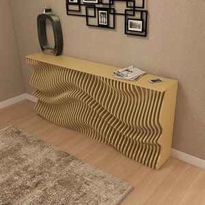 Entryway modern console table, modern home console, large and narrow living room console, modern wavy wood furniture