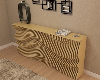 Entryway modern console table, modern home console, large and narrow living room console, modern wavy wood furniture