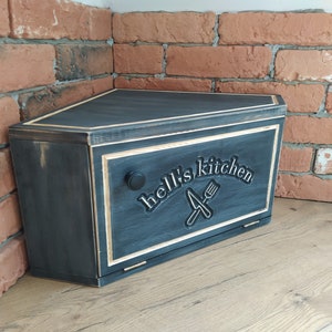 Corner Farmhouse Breadbox hells kitchen, Cupboard Bread Box in Rustic, Kitchen corner, Wood Bread Box