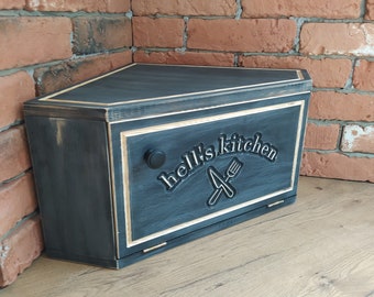 Corner Farmhouse Breadbox hells kitchen, Kast Bread Box in Rustic, Kitchen corner, Wood Bread Box